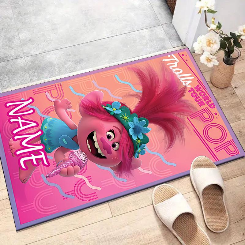 Custom Trolls Mat Personalized Name, Polyester Washable Indoor Entryway Rug, Gift for Christmas, Easter, Thanksgiving Day