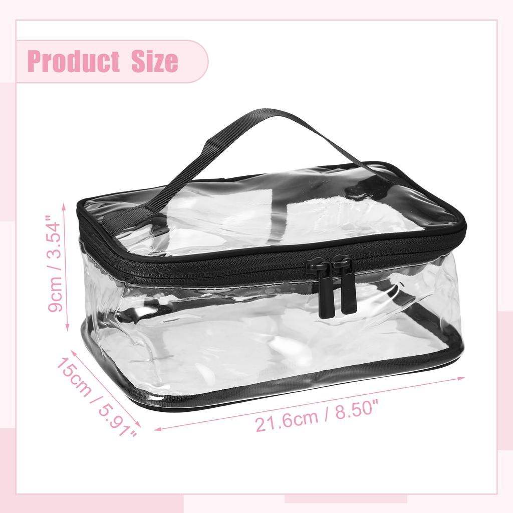 VOCOSTE Clear Makeup Transparent for Pack of Black Bag, Waterproof, PVC, Travel, 2,