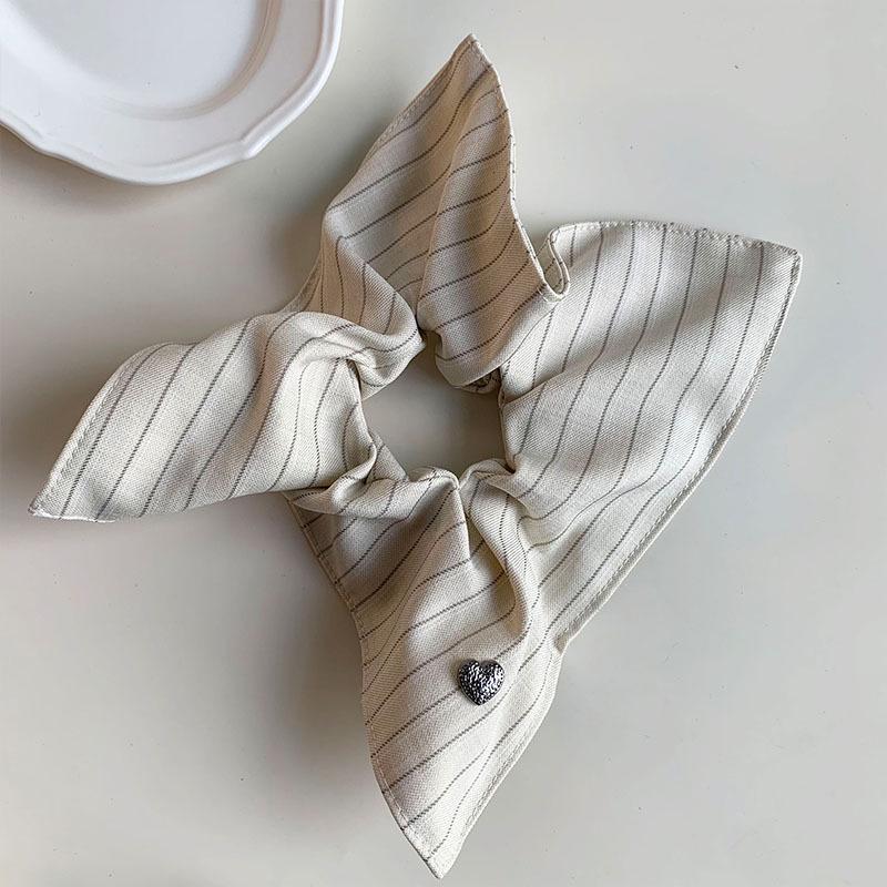 Korean Stripe Heart Scarf Scrunchie: High-End Oversized Hair Tie for Women