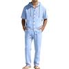 Men's Summer Casual Linen Set: Short-Sleeve Hooded Shirt And Loose-Fit Pants