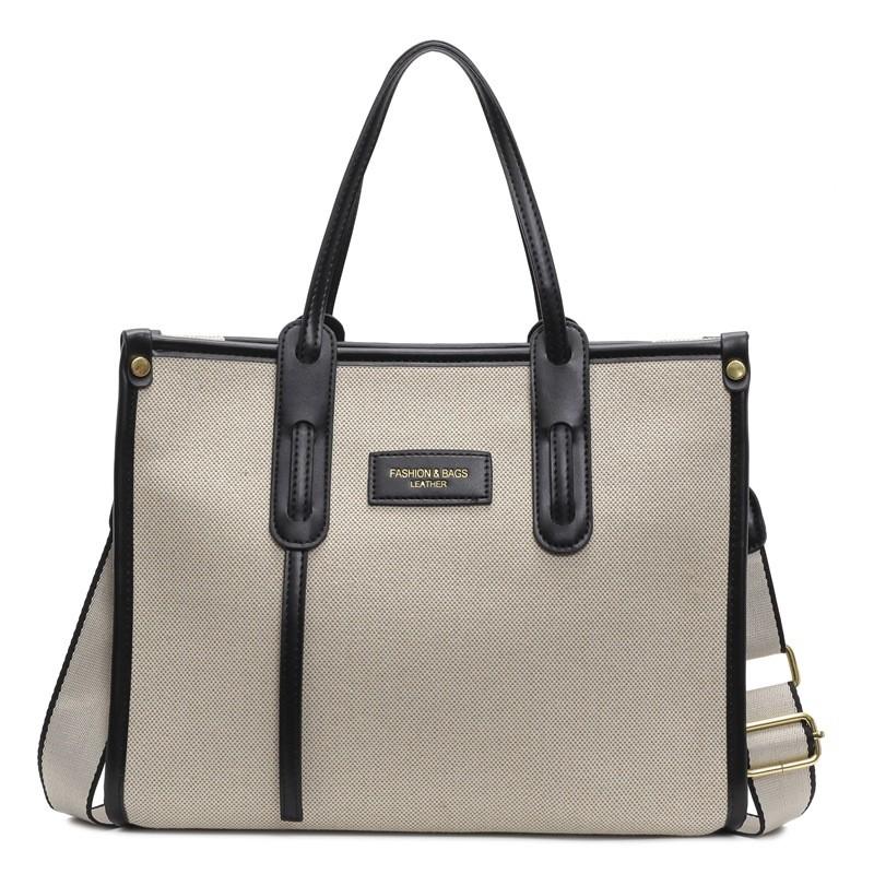 Canvas Tote Bag For Women With Pu Material And Stitching Detail For Daily Use