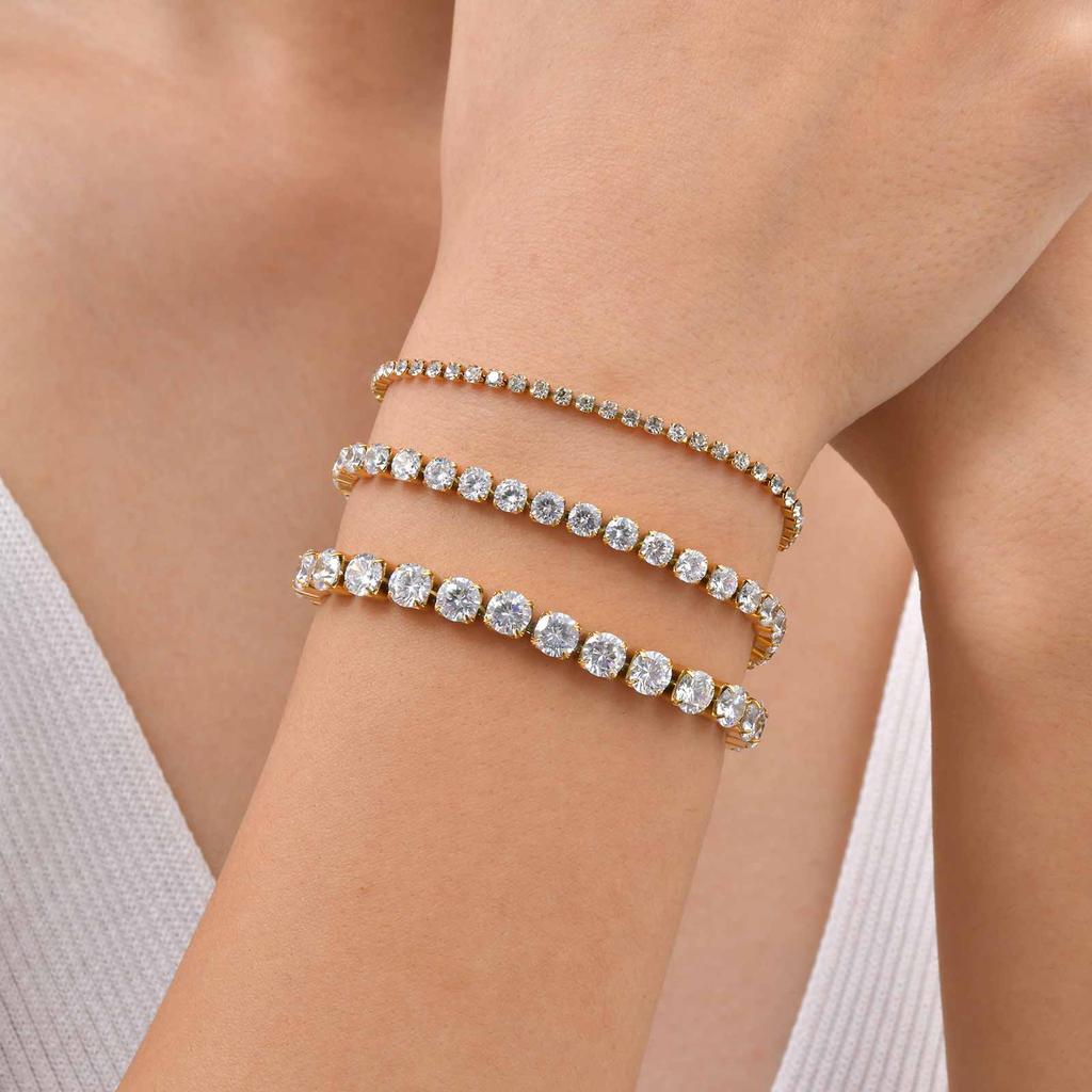 2/4/5MM Luxury Zircon Tennis Chain Bracelet for Women Stainless Steel Zircon Chain Bracelets Dainty Charm Jewelry Gift