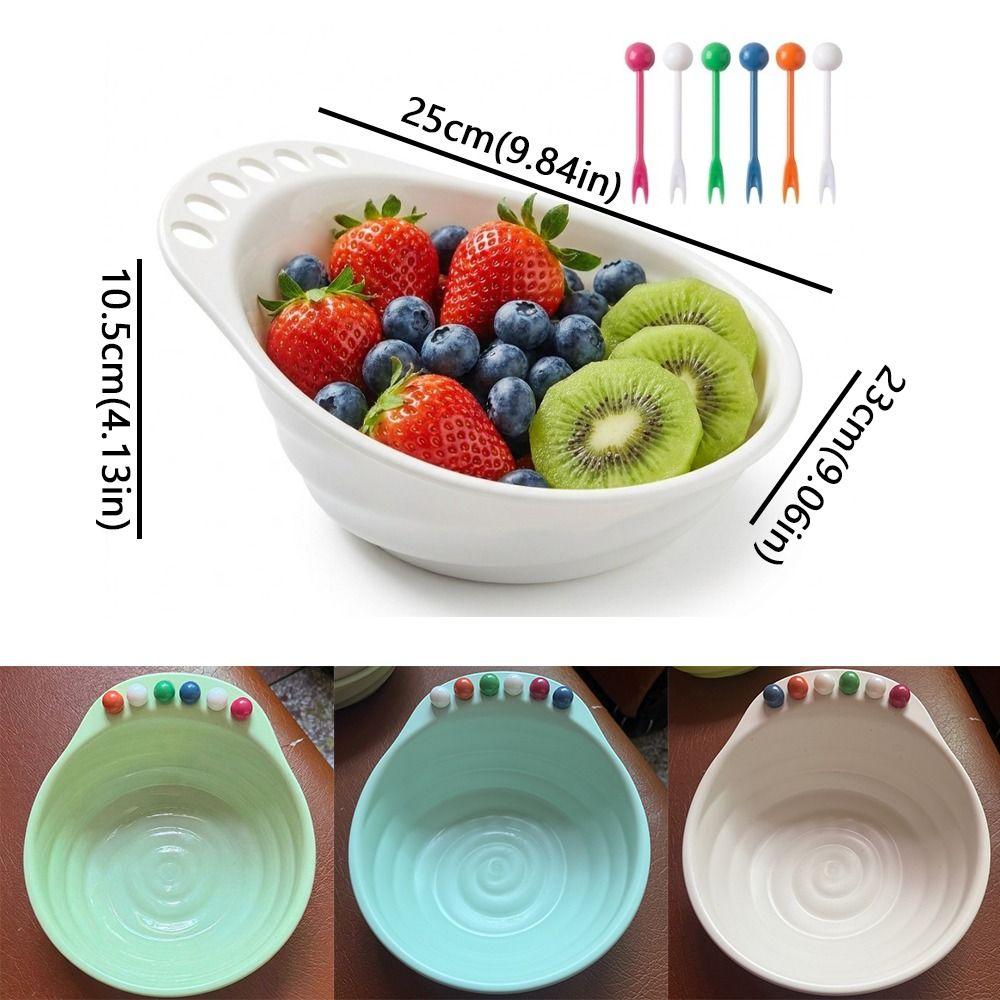 Plastic Fruit Bowl with Fork Large Capacity Fruit Serving Plate Dessert Salad Bowl  Office