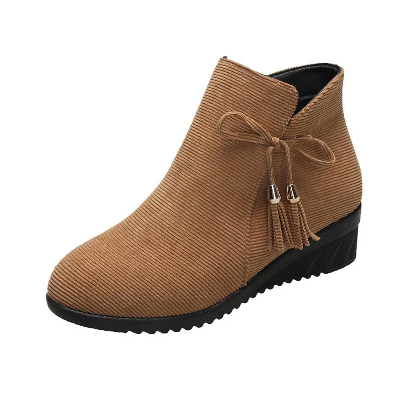 

Зимние новые женские ботинки круглый носок боковая молния танкетка женские замшевые большой размер бант однотонные модные ботинки 41 хаки