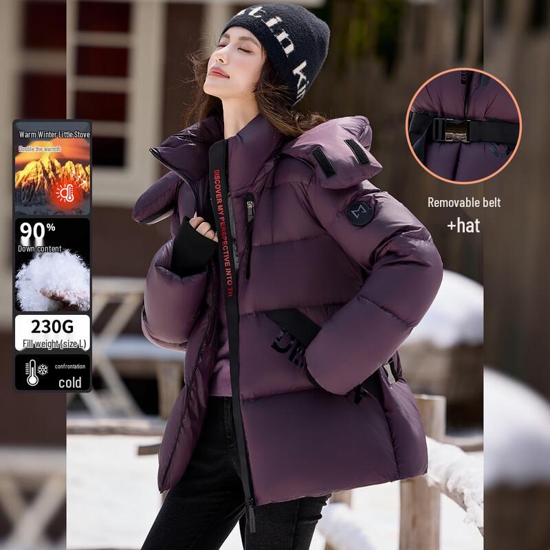 

Women s Puffy Goose Down Jacket with Cinch Waist M