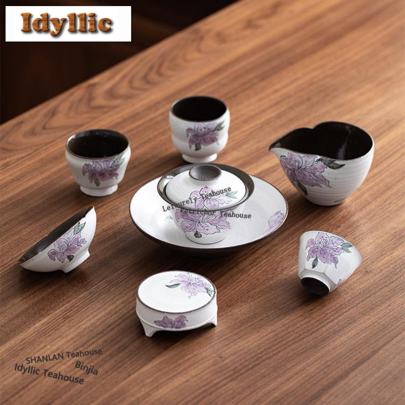 2pc/Lot Hand-painted Iris Flower Teacup Elegant Tea Bowl Beautiful Tea Cup Tea-tasting Fragrance Cup Chazhan Master Cups 35ml