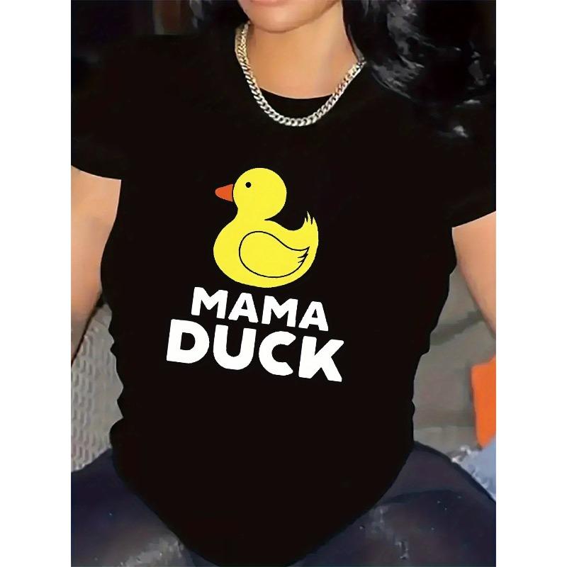 

European sizes Women S Black Mama Duck Graphic T-Shirt - Cute Yellow Duck Design Comfortable Fit for Casual Wear 4XL чорний