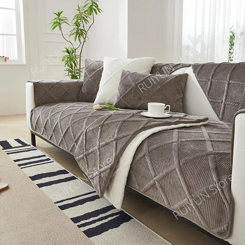 Solid Plaid Sofa Cover for Living Room Slipcover Sofa Couch Protective Cover Towel Anti-Slip Sofa Cushion Cover Mat 1/2/3/4 Seat