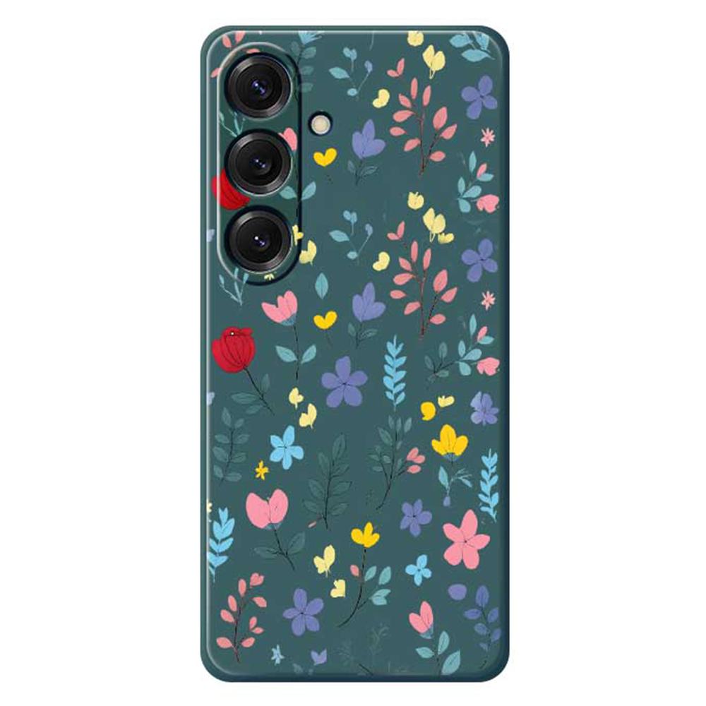 For Samsung Galaxy S25 Case Colorful Flower Branches Pattern Printing Straight Edge TPU Phone Back Cover
