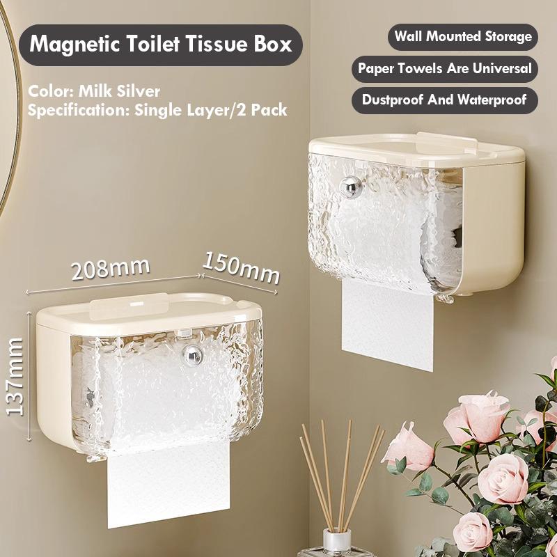 Bathroom Tissue Box Wall Mounted Non Perforated Magnetic Suction Cover Tissue Box Storage Rack Water Ripple Storage Box