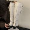 Eilyken Autumn Fashion Designer Buckle Strap Woman Knee High Boots Square Heels Long Modern Booties White Pleated Shoes