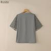 ZANZEA Women Casual V-Neck Mesh Splice Half Sleeve Blouse