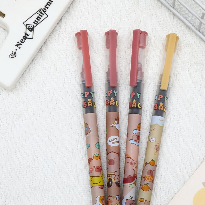 4 Stück Niedliche Capybara Hochkapazitäts-Direktflüssig-Kugelschreiber Kawaii Stiftset Schnelltrocknend Büro Schulbedarf Schreibwaren