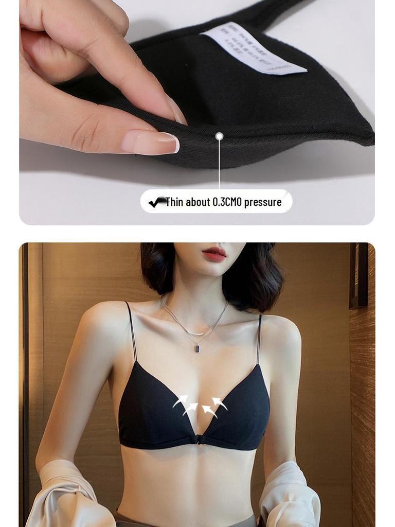 Women's Sexy French Triangle Cup Front Closure Bra Set with Thin Straps and Beautiful Back Design