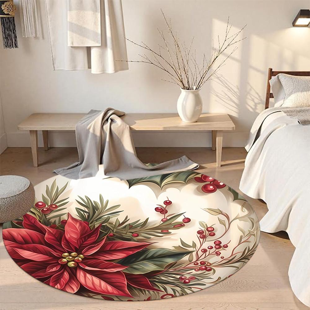 Christmas Round Floor Mat Suitable for Bedrooms Balcony Decorate Room Dining Room Antislip Round Carpet Decorate Offices