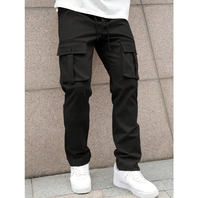 

Retro trendy men s pants multi-pocket overalls casual trendy sports pants XXL чёрный