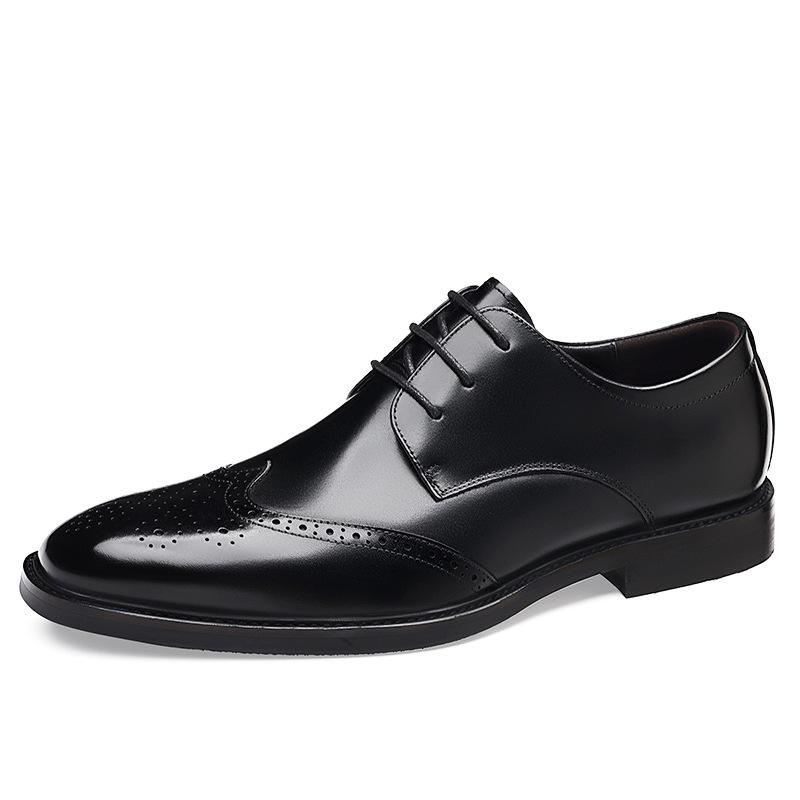 Men s Genuine Leather Brogue Business Shoes - Formal, Carved, Breathable, British Wedding Style. 39 чёрный