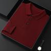Men's Spring and Autumn Casual Polo Collar Long-sleeved Knit Shirt Solid Color Loose Business Pullover Tops
