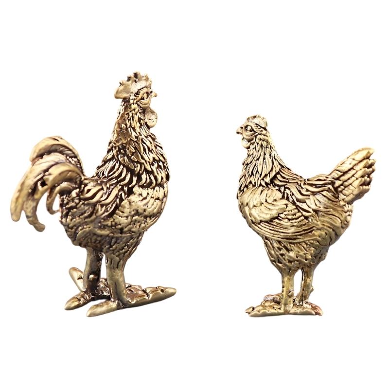 2Pcs Elegant Bronze Rooster And Hen Figurines Home Decoration Bronze Sculpture For Living Room Office Desk Display
