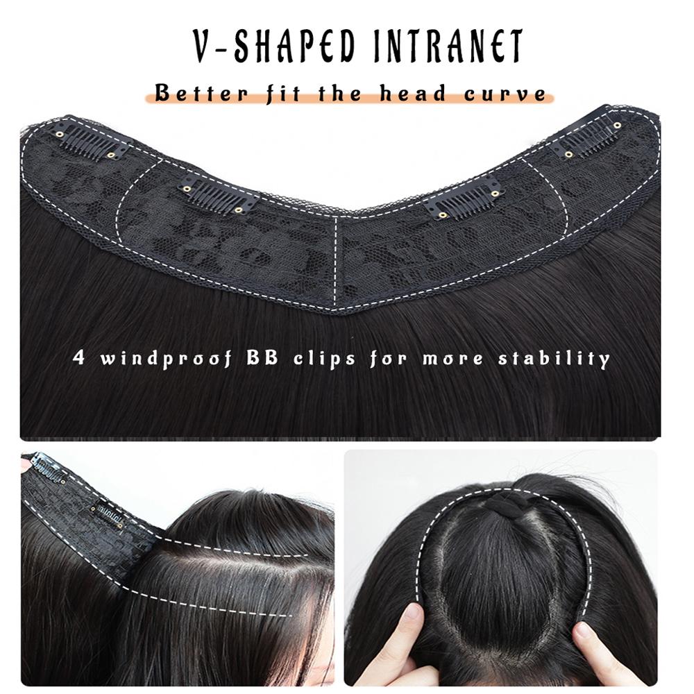Women's V-Shaped Long Hair Extension Synthetic Wig Layered Hair Extension Hair Pad Fluffy Top Increase Hair Volume