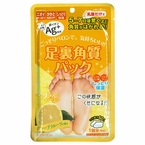 EVERYYOU Foot Callus Pack (Grapefruit) × Set of 2, Made in Japan with Silver Ion Ag+ and Lactic Acid, Removes Dead Skin, Soles of the Feet, Reduces Od