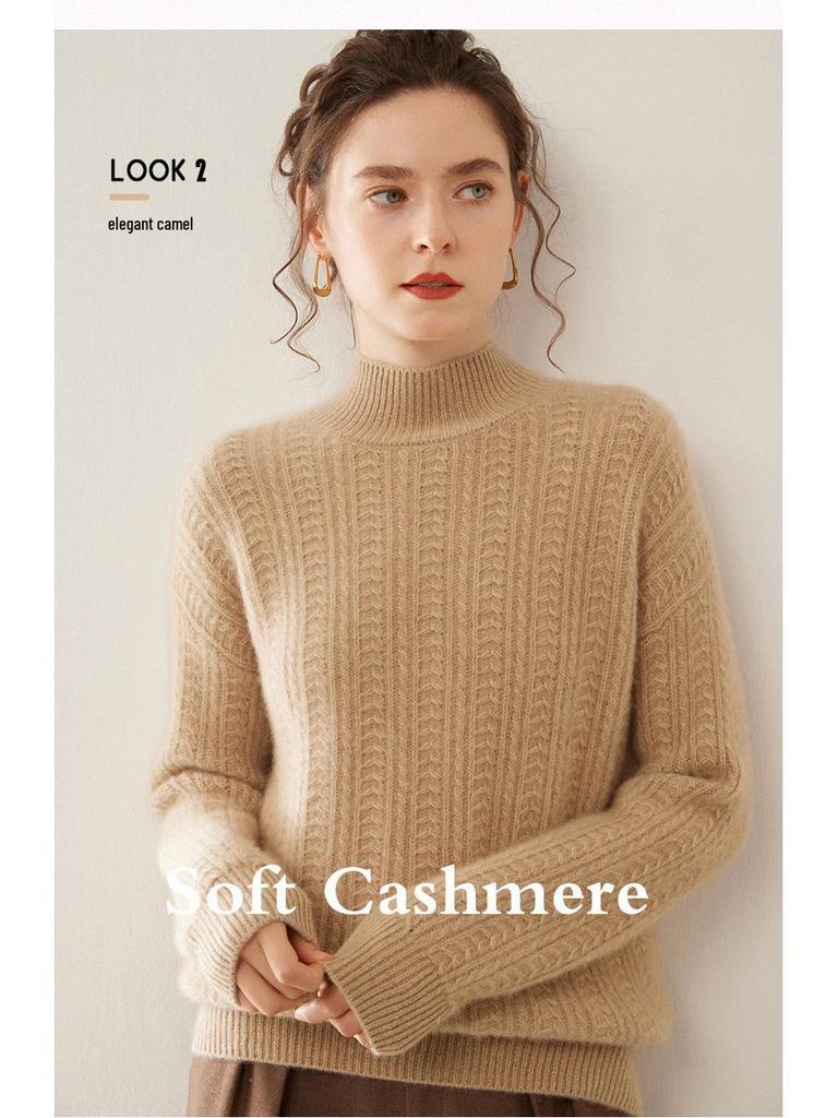 Women's Slim Fit Cashmere High Neck Knit Pullover - Thick, Stylish, Casual, and Elegant for Autumn/Winter