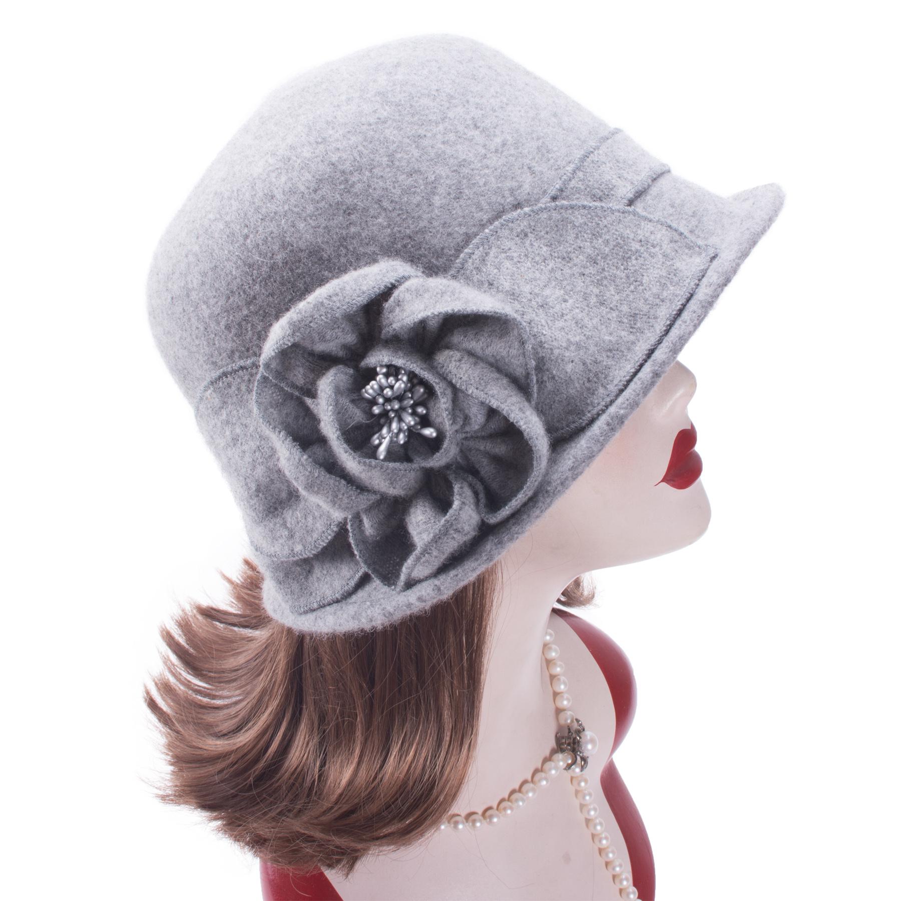 

Collapsible Womens Vintage Style Asymmetrical Brim Cloche Bucket 60% Wool Winter Hat T492