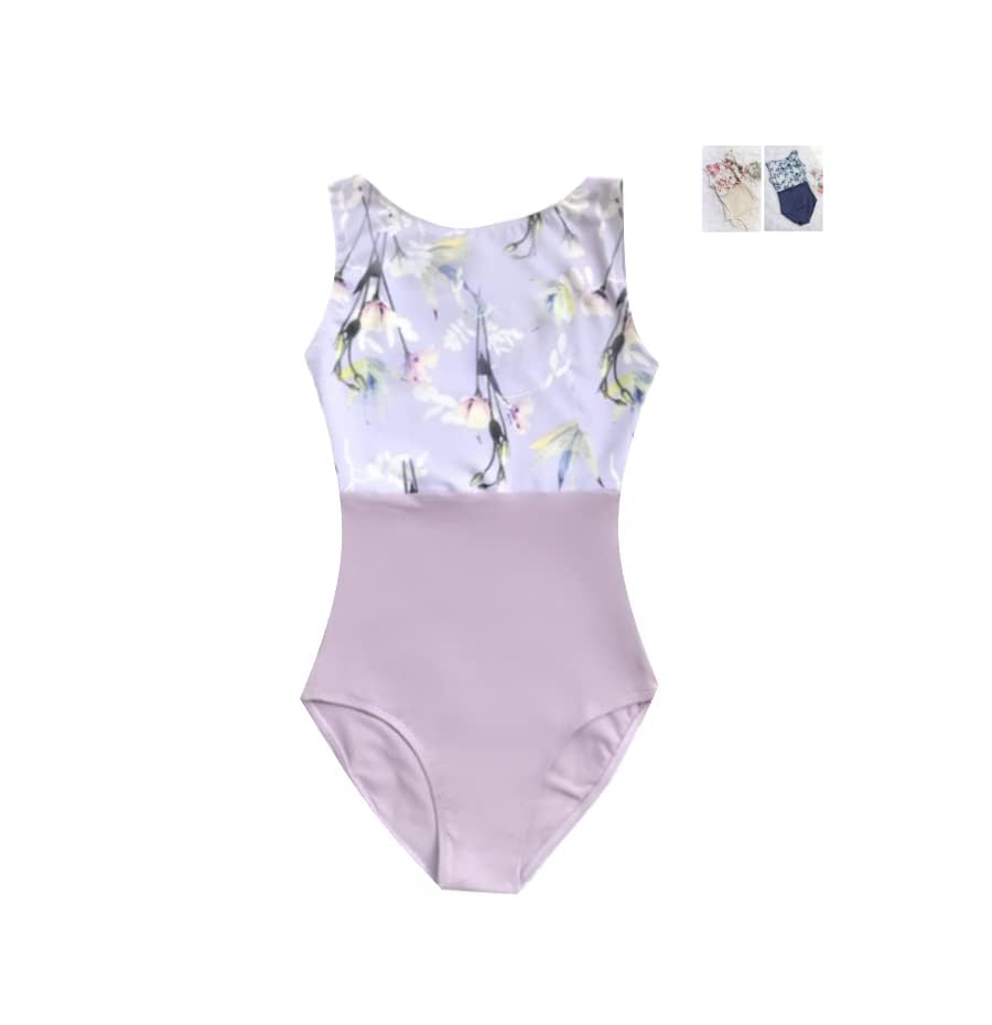 ProDance Floral Boat Neck Leotard for Ballet, Simple, Cute, Affordable, and Stylish for Adults (Lavender Print, Size S)