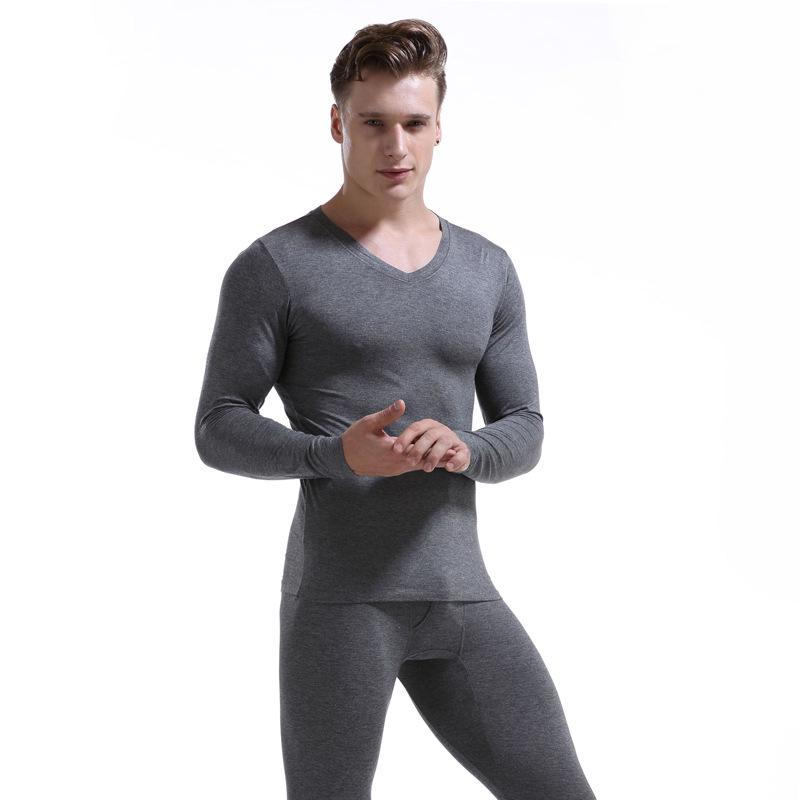 Men's V-Neck Thermal Underwear Set: Modal, Cotton, Wool - Slim Fit, Plus Size Top & Bottoms for Autumn