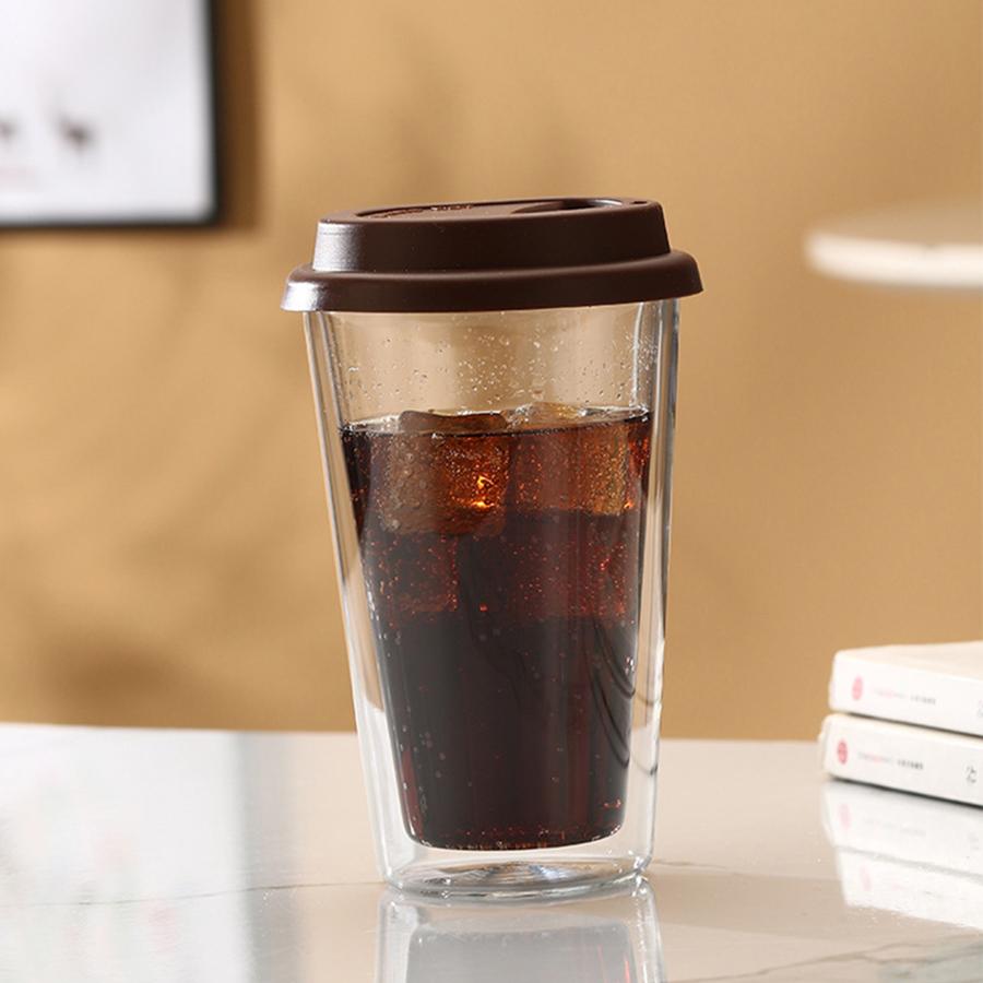 

Double Walled Glass Coffee Mugs with Silicone Lids 350ml/12oz Reusable Glass Coffee Cups Insulated Hot/Cold Drinkware Cup 350ml