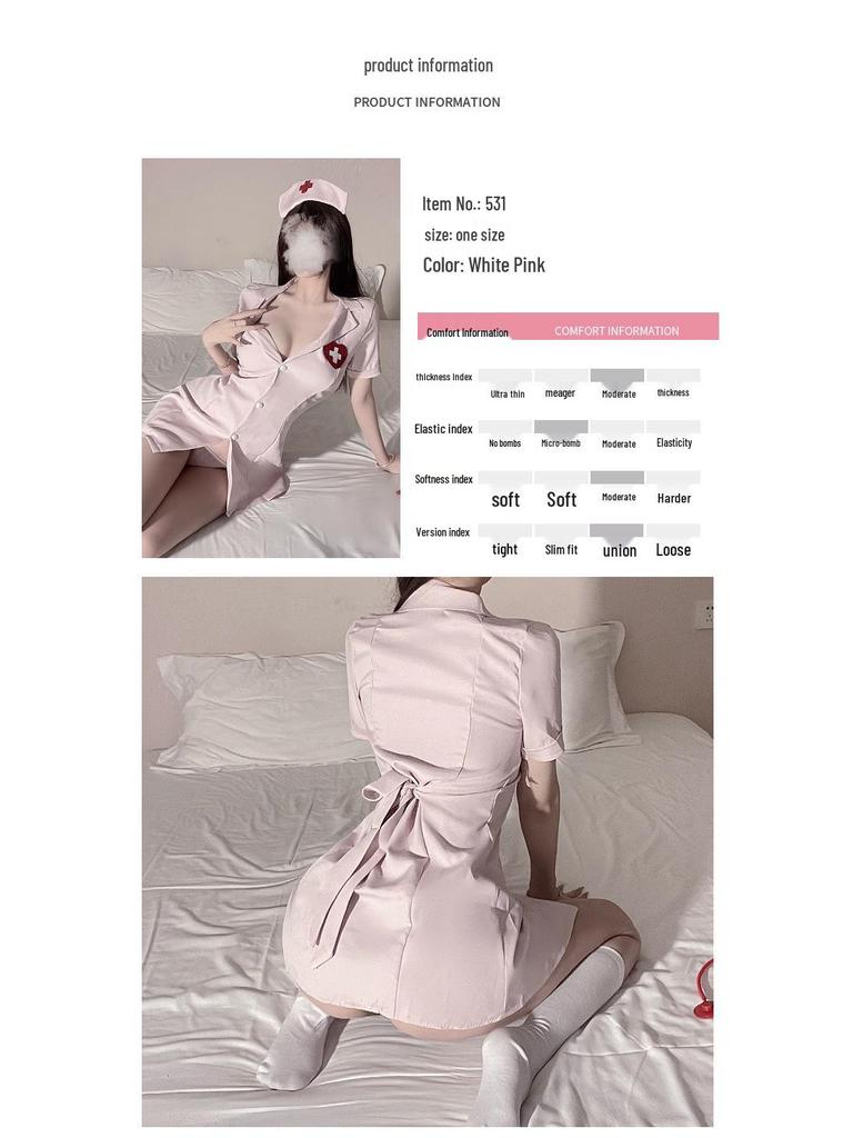 Naughty Nurse Role Play Lingerie Set - Tie-Up Cardigan & Small Chest Uniform