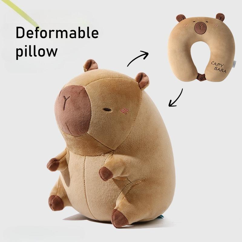 

Portable Cartoon Capybara U-Shaped Plush Pillow 2 In 1 Travel Neck Support Pillow Cute Plush Throw Pillow Office Chair Cushions