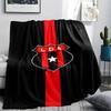 LDA Club Black Background Red Vertical Stripe Crest Print Flannel Blanket Soft Warm Throw Blanket For Sofa Bed Couch Soccer Fan Home Decor Gift