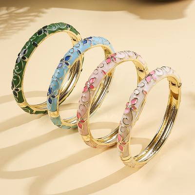 Flower Pattern Enamel Cloisonne Bracelet For Women Retro Gold Color Plated Bangles for Girls Women Jewelry Gifts