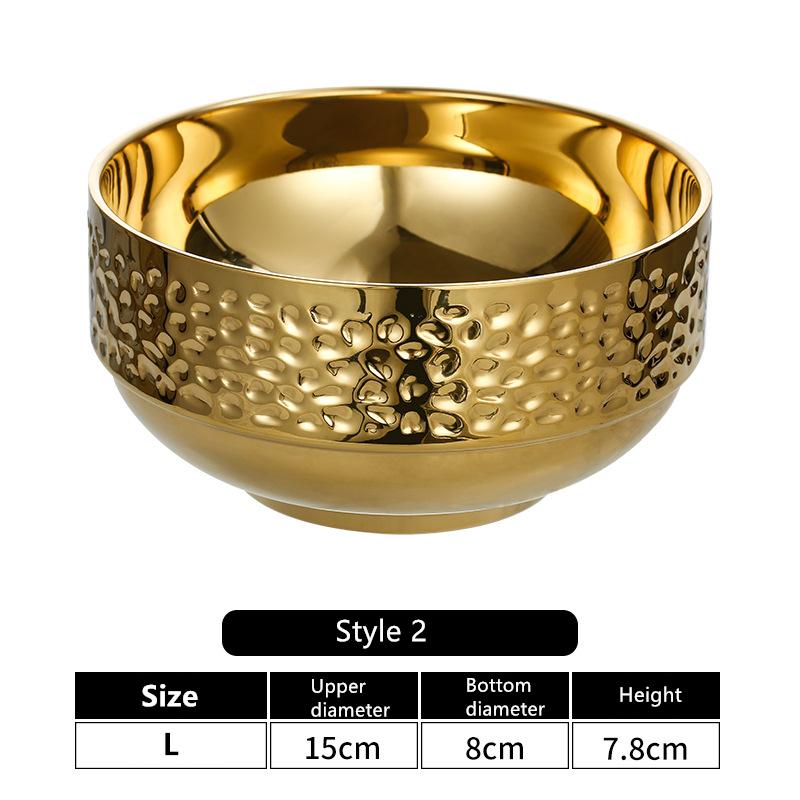 304 matskål i rustfritt stål Risgryte Nudelfat Gylden dobbeltlags varmeisolering Husholdnings Ramen Frutero