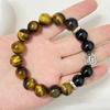 Men’s Beaded Bracelet Tiger Eye Natural Stone 12mm Round Beads Stretch Obsidian Bangle DIY Jewelry Gifts