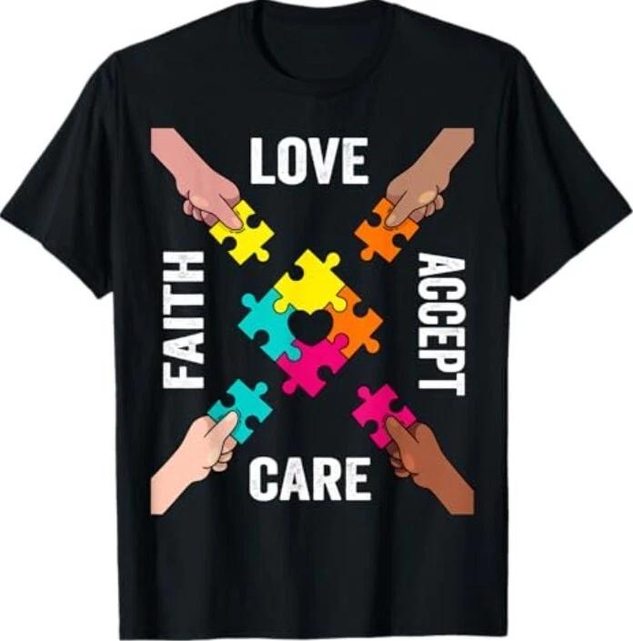 Autism Awareness Shirt Acceptance Colorful Puzzle Pieces T-Shirt 2XL