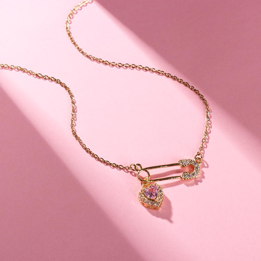 Pendant Necklace Love Heart Pin Necklace Crystal Paper Clip Love Heart Pin Chain Beads  Gifts