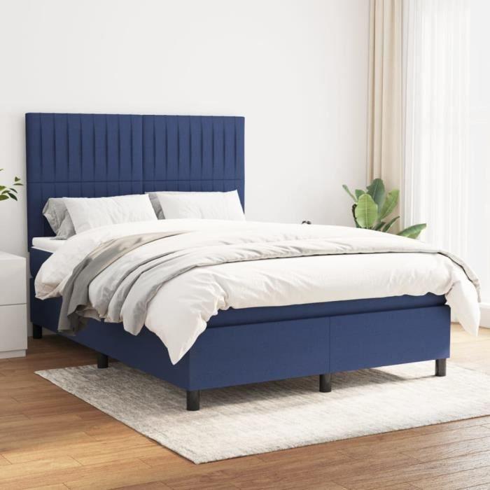 3141935 vidaXL Lit à sommier tapissier avec matelas Bleu 140x190 cm Tissu