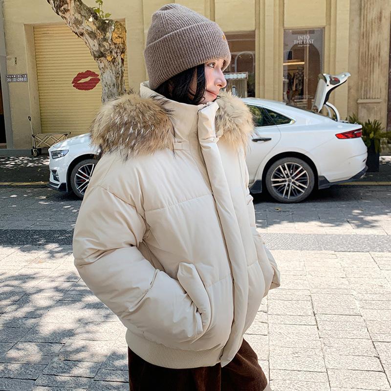 

Winter new removable hooded sweater collar cotton-padded jacket women s fashion short thermal cotton-padded jacket trendy M белый