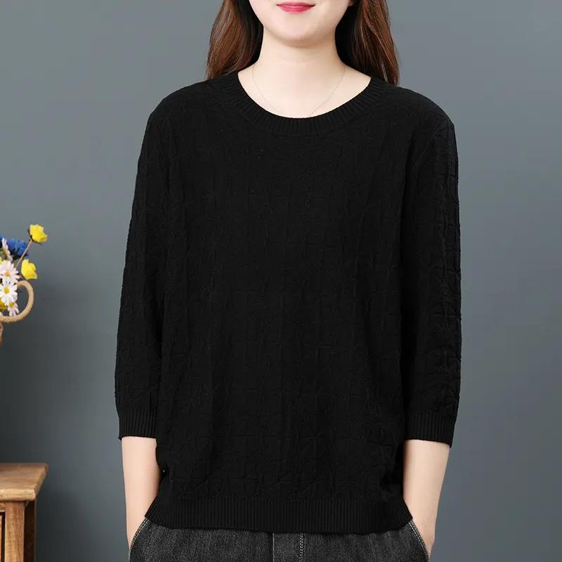 

Autumn Thin Round Neck Three-quarter Sleeve Sweater Women s Mother Blouse Loose Straight Fashion Bottoming Shirt Women XXXXL чёрный