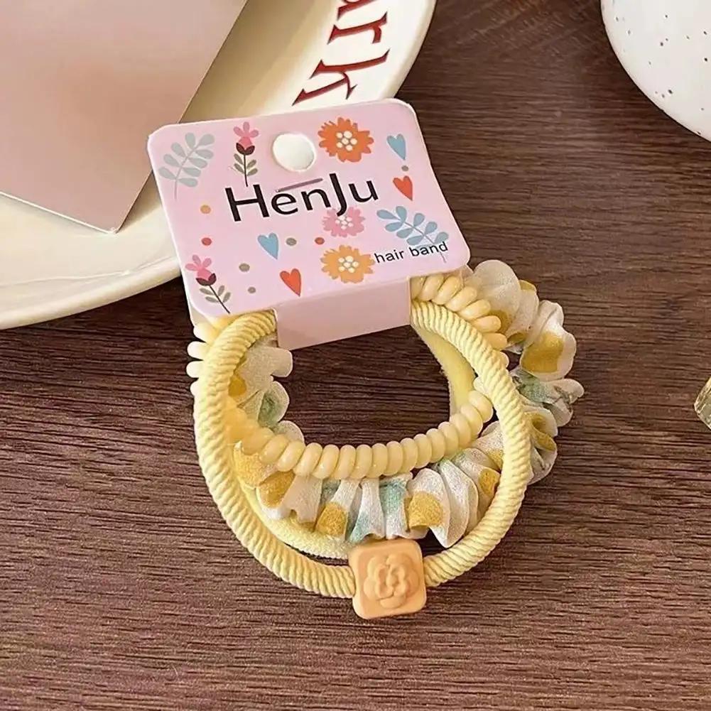 4pcs Candy Color Telephone Scrunchies for Women Highly Elastic Hair Ties Ponytail Holder Rubber Bands Teen Girls Summer Headwear