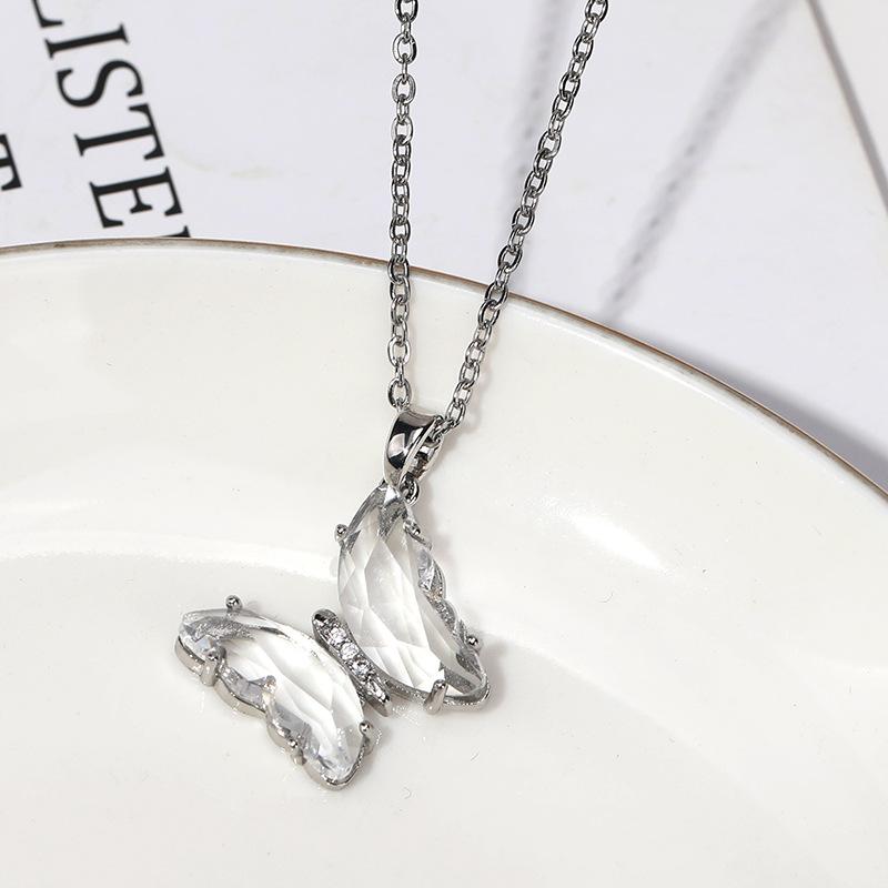 Stylish Steel Titanium Butterfly Crystal Chain Necklace For Women Perfect For Any Occasion