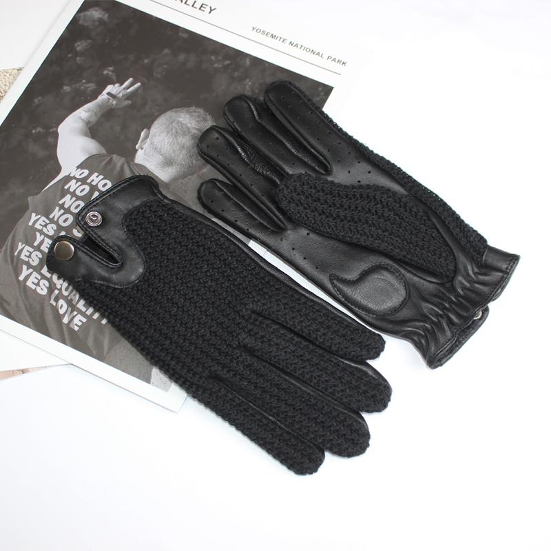 New Men's Sheepskin Gloves Outdoor Riding Fashion Touch Screen Splicing Knitted Unlined Spring Driving Gloves Autumn