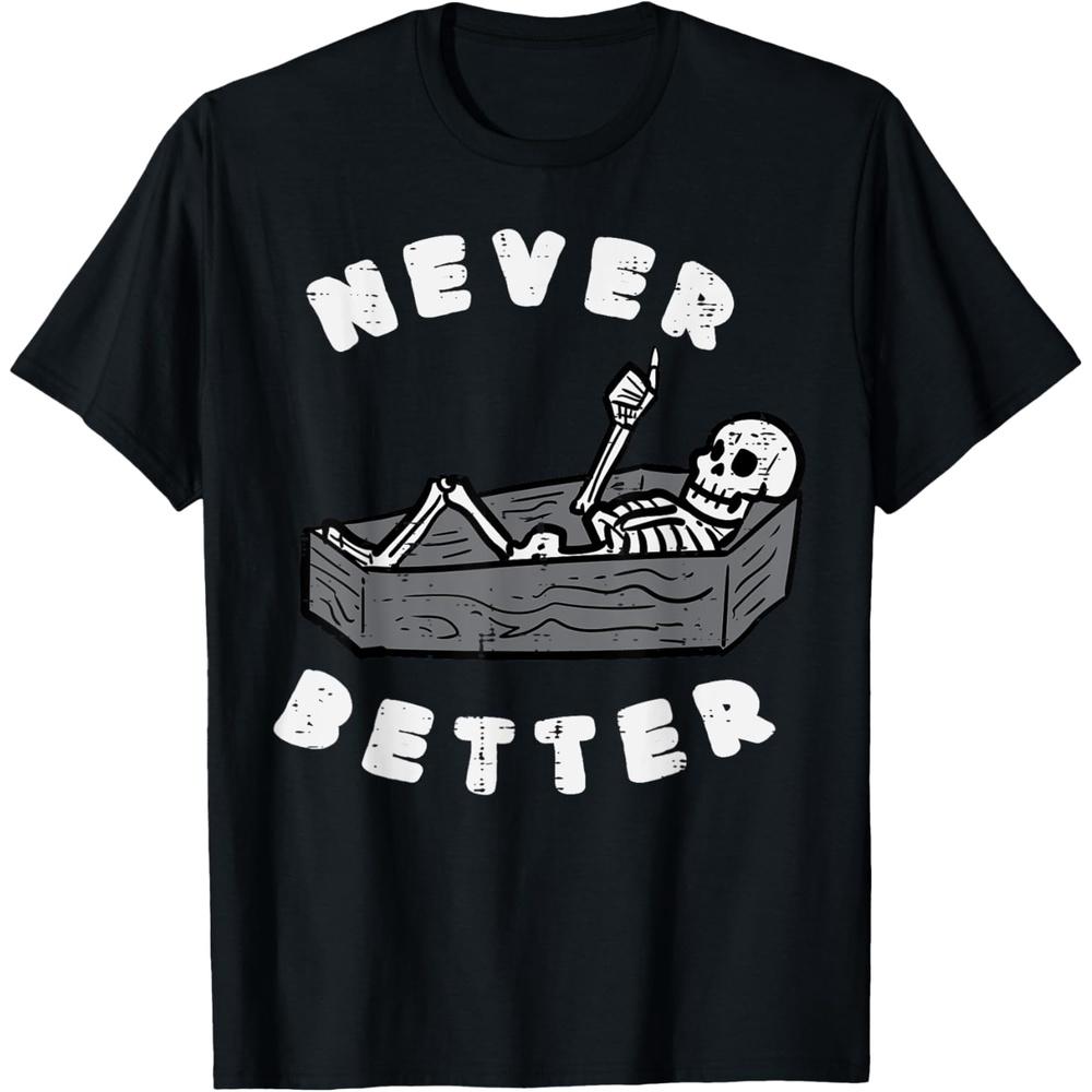 Halloween Skeleton Coffin Never Better Costume Men Women Boys Girls Cotton Men T Shirt 3XL чёрный