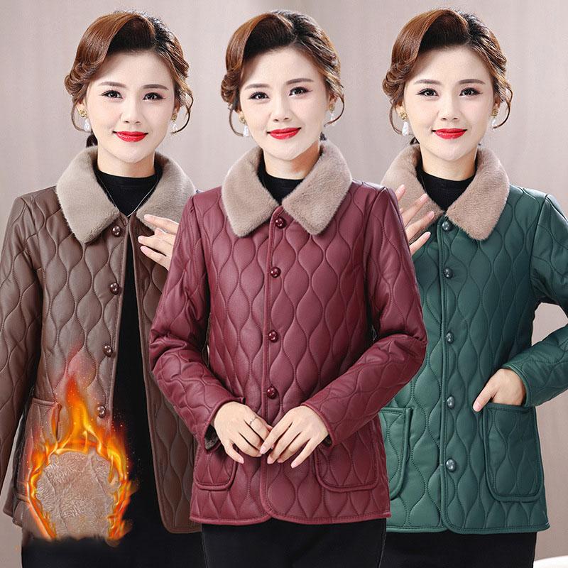 Thickened Fleece Lined Cotton Jacket for Middle-Aged And Elderly Women Stylish Warmth Fashionable Outerwear Ladies Coat