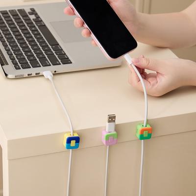 6pcs/Set Candy Color Blocking Data Cable Magnetic Cable Organizer Desktop Cable Clip Office Phone Charging Cable Storage Clip