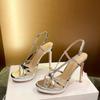 Fashion Beautiful Open-toe Gold High-heeled Shoes for Women 2025 New Summer Wear Slim Heel with Platform Sexy Sandals