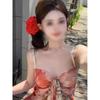 French niche high-end floral tie-dye new Chinese printing dress atmosphere seaside vacation suspender tube top skirt