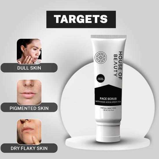 HOUSE OF BEAUTY Exfoliante Facial con Ácido Kójico y Extracto de Té Verde - Elimina Células Muertas y Suciedad, Reduce los Poros Abiertos (30ml)
